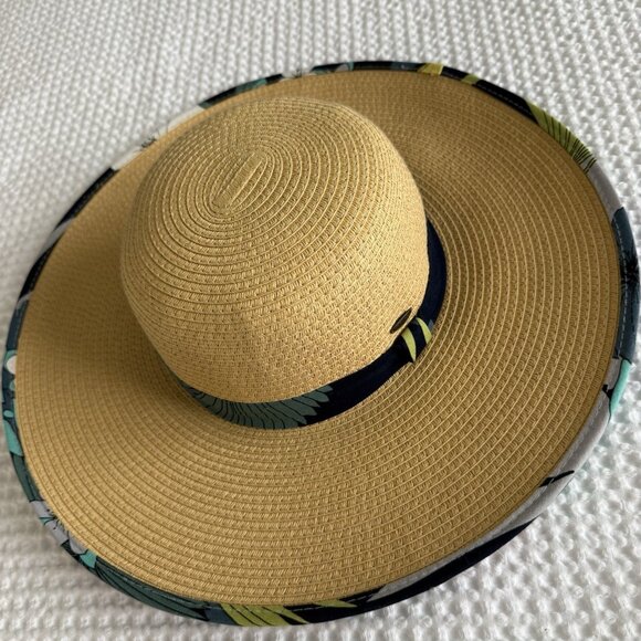 Straw Sun Hat One Size Resortwear Beach Colorful Cotton Print Beach Vacation - Picture 2 of 5